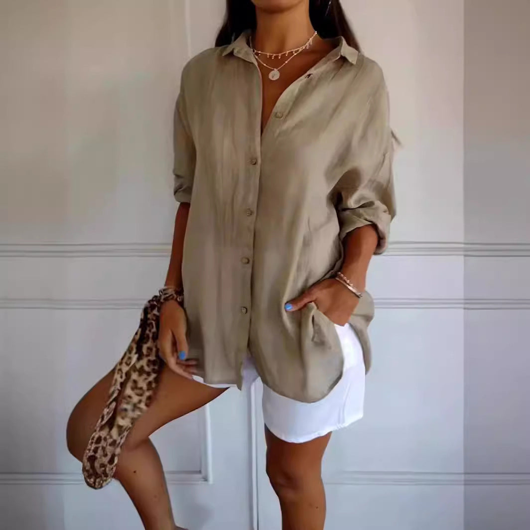 Chemise Plissée Femme à Col Revers