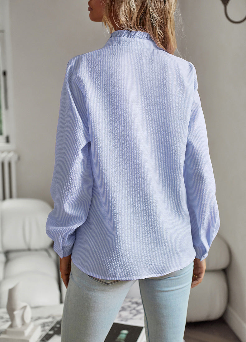 Chemise Élégante à Rayures avec Volants