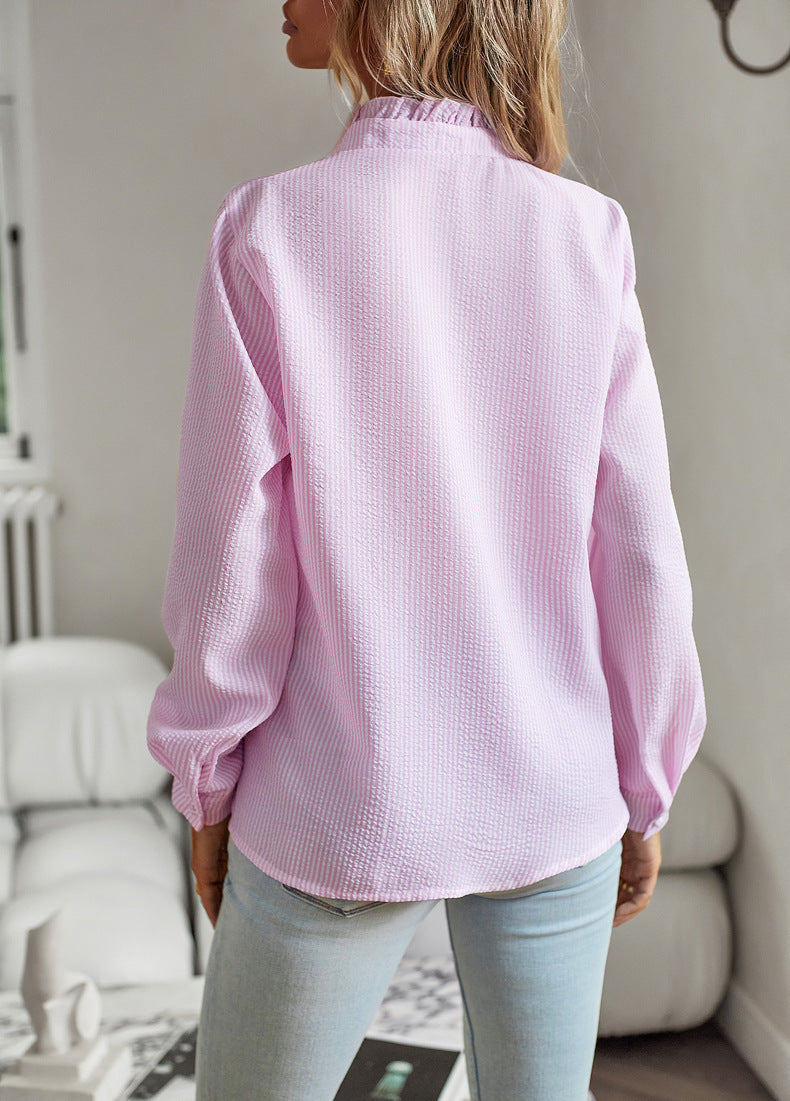 Chemise Élégante à Rayures avec Volants