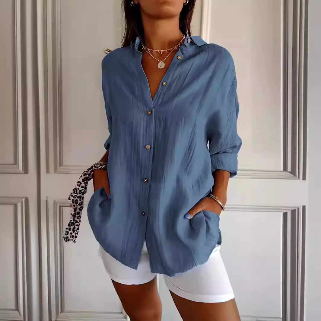 Chemise Plissée Femme à Col Revers