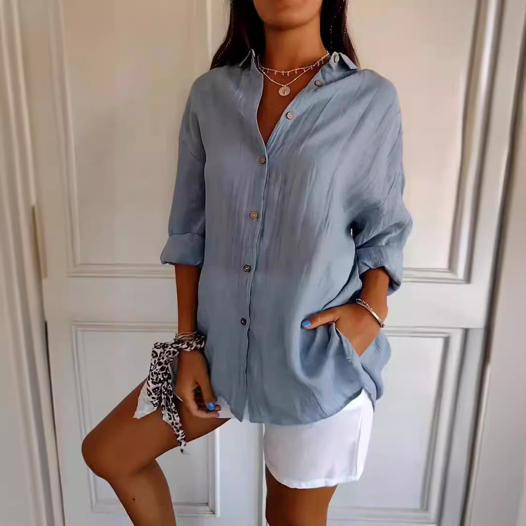 Chemise Plissée Femme à Col Revers