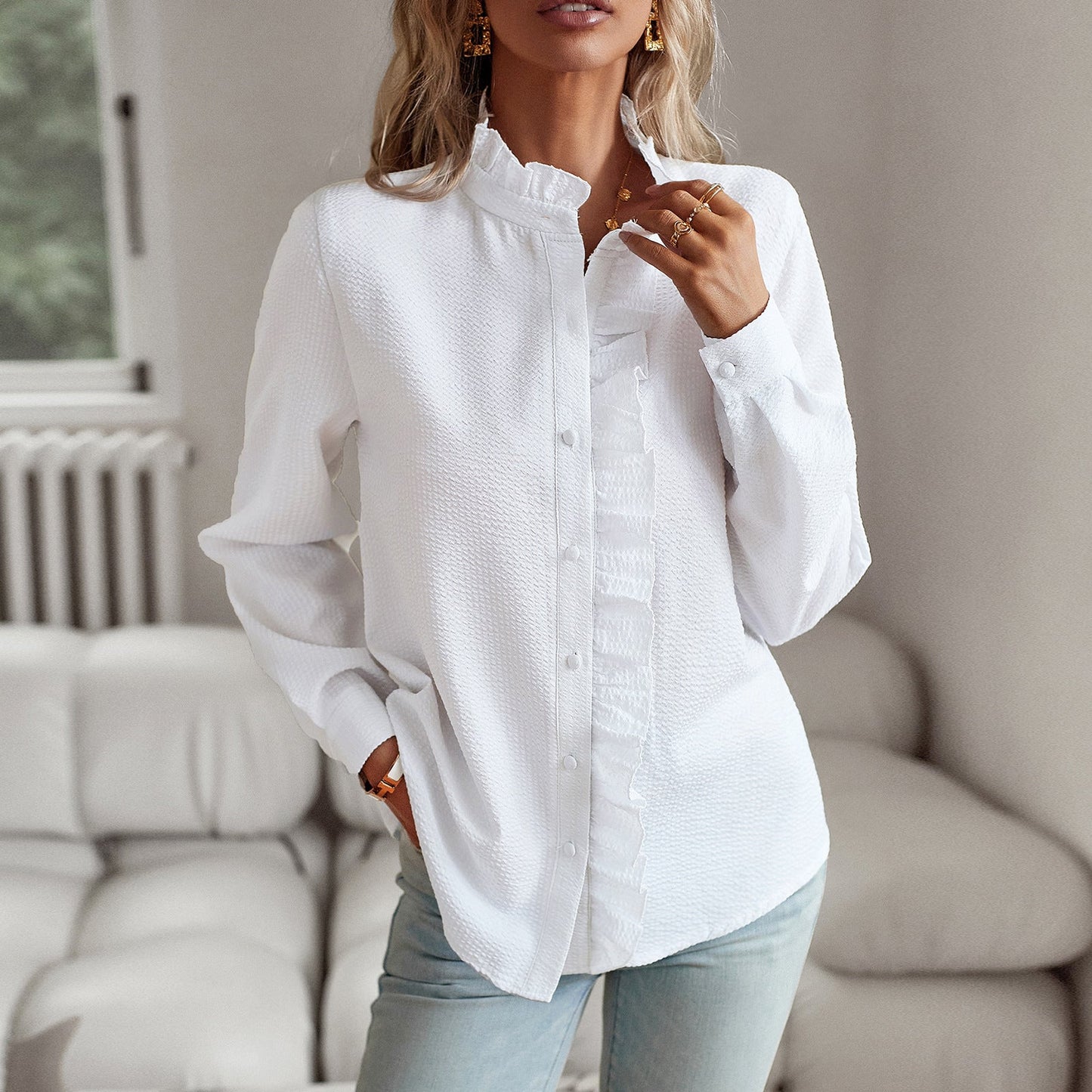 Chemise Élégante à Rayures avec Volants
